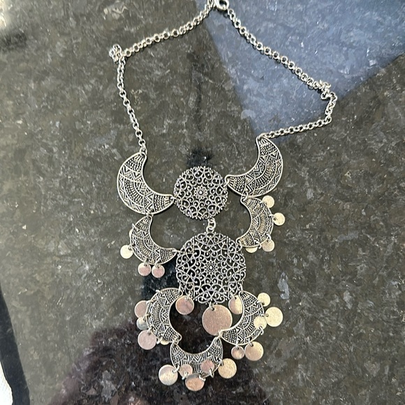 Silver moon and mandala inspired necklace - Picture 1 of 3